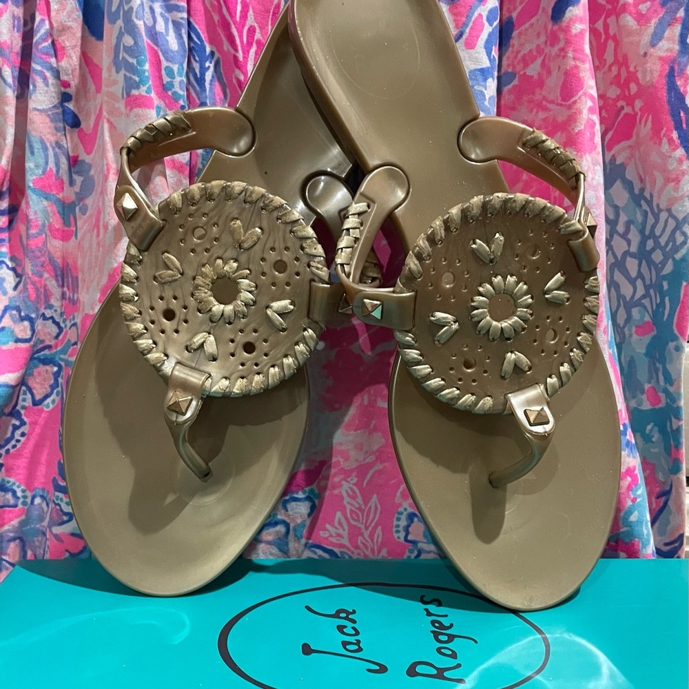 Jack Rogers Gold Studded Georgica Jelly Flip Flops